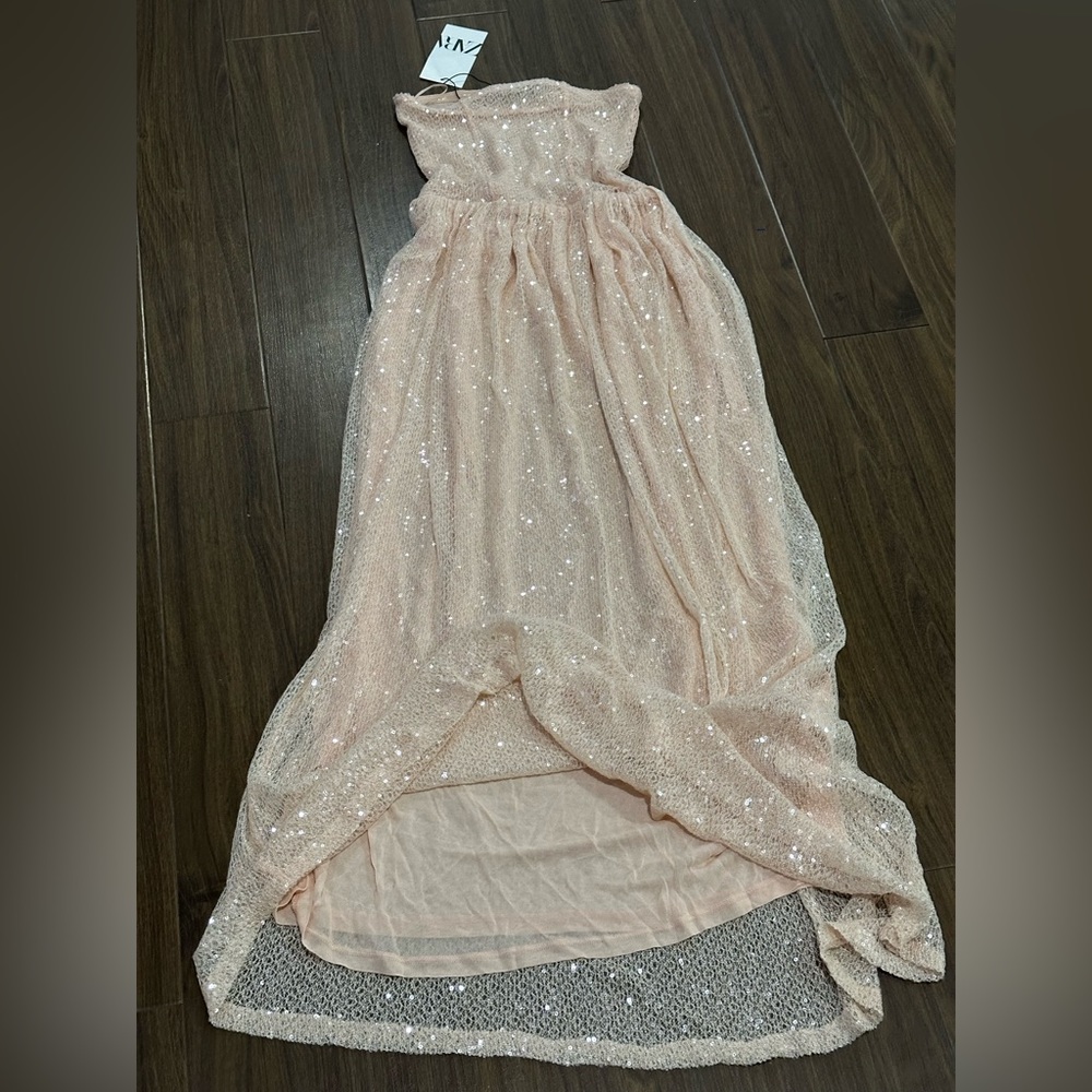 Zara peach maxi sequin dress